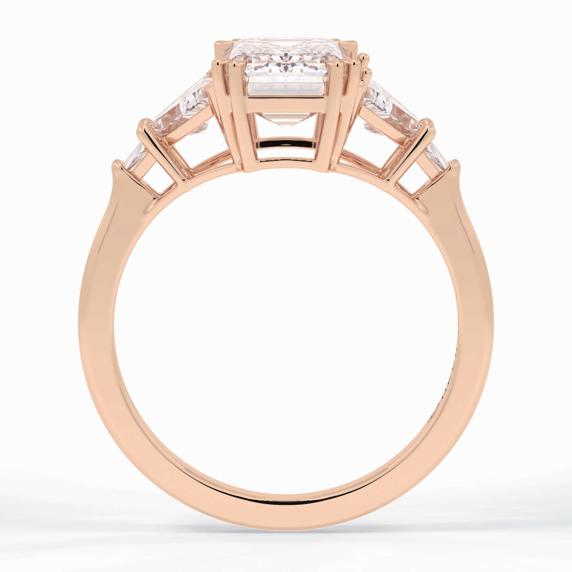 Crown 1.90 Carat Emerald VVS1 Lab-Grown Three Stone Engagement Ring in 18K Rose Gold