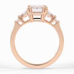 Crown 1.90 Carat Emerald VVS1 Lab-Grown Three Stone Engagement Ring in 18K Rose Gold