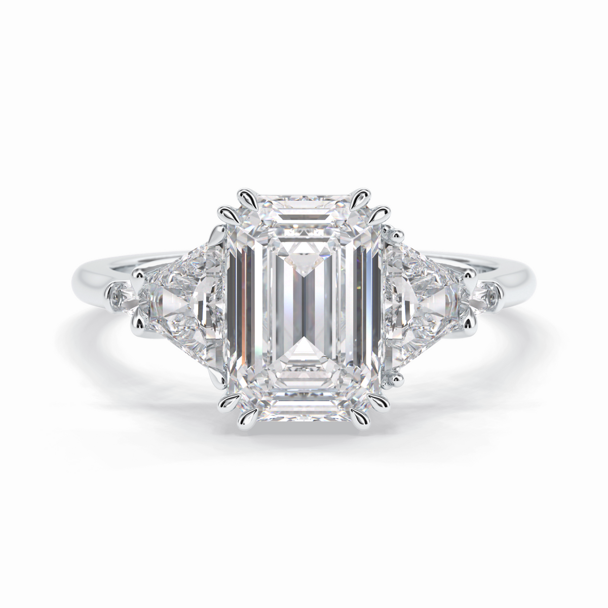 Crown 1.90 Carat Emerald VVS1 Lab-Grown Three Stone Engagement Ring in 18K White Gold