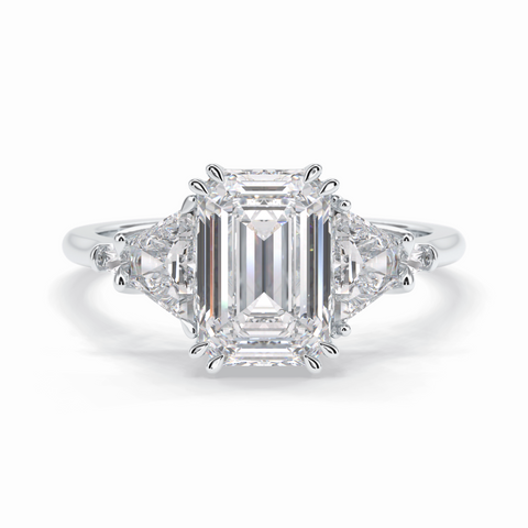 Crown 1.90 Carat Emerald VVS1 Lab-Grown Three Stone Engagement Ring in 18K Gold