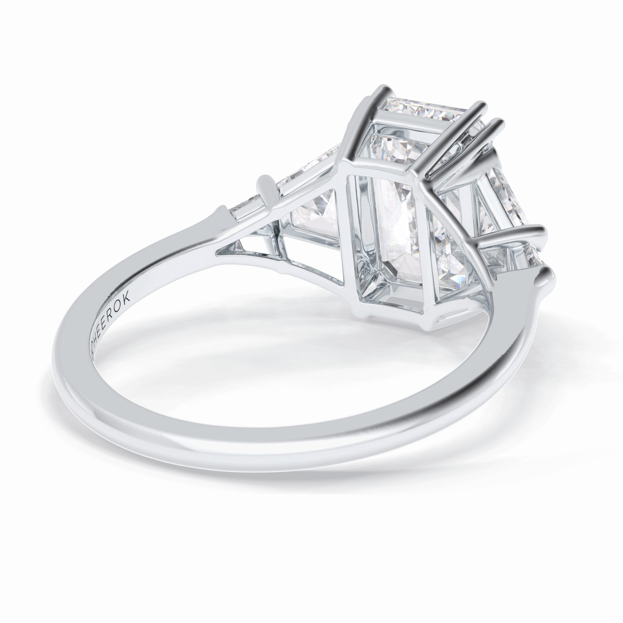 Crown 1.90 Carat Emerald VVS1 Lab-Grown Three Stone Engagement Ring in 18K White Gold