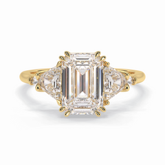 Crown 1.90 Carat Emerald VVS1 Lab-Grown Three Stone Engagement Ring in 18K Yellow Gold