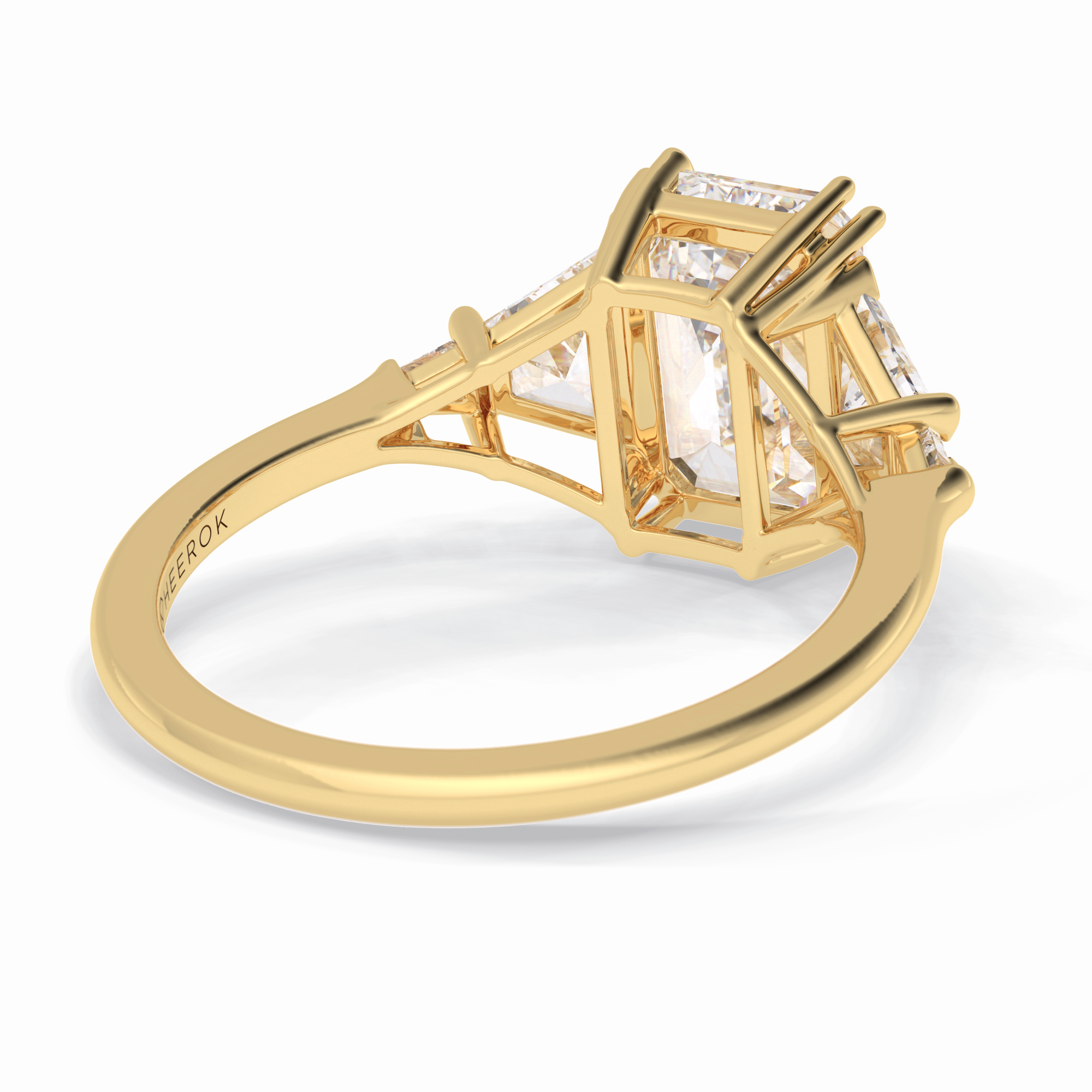 Crown 1.90 Carat Emerald VVS1 Lab-Grown Three Stone Engagement Ring in 18K Yellow Gold