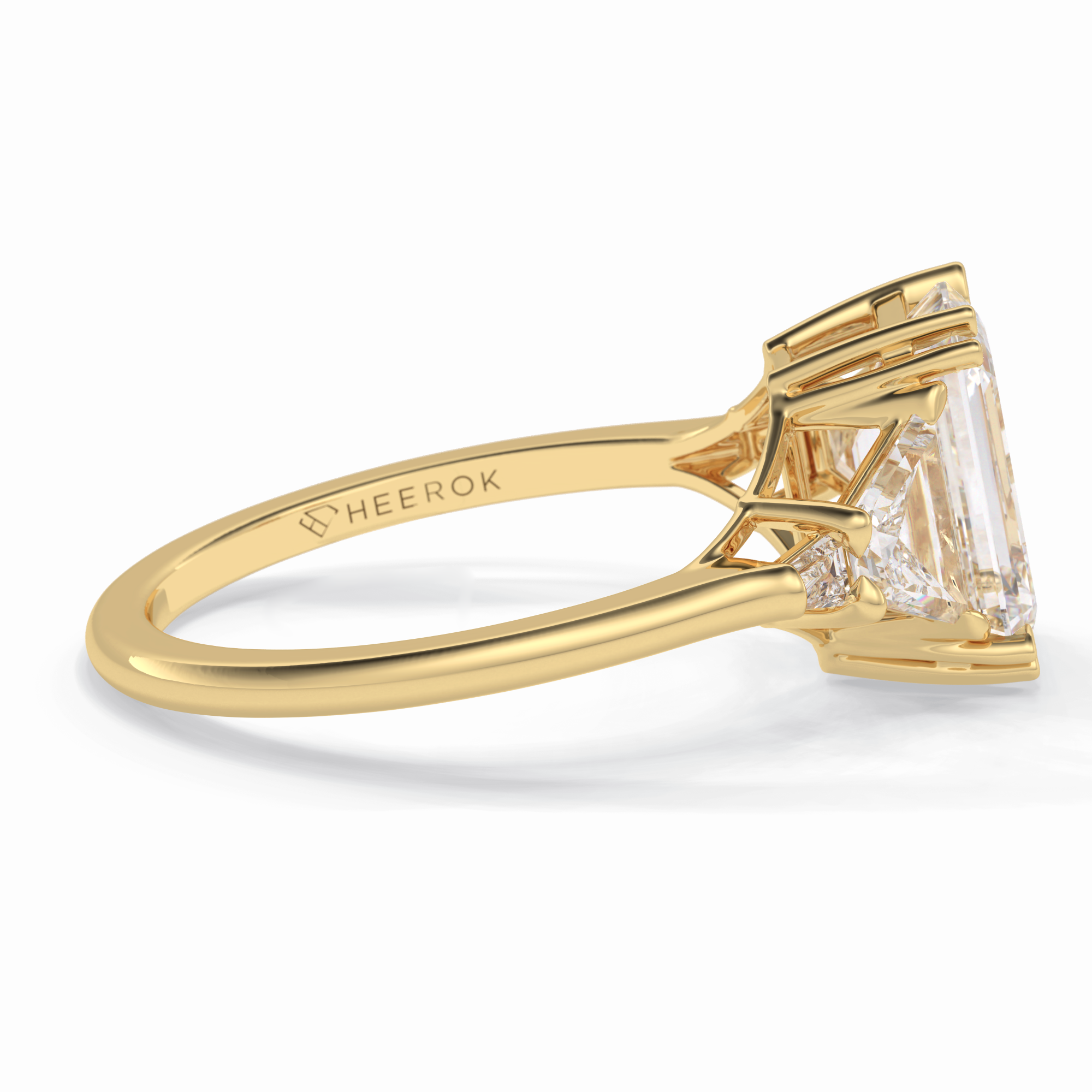 Crown 1.90 Carat Emerald VVS1 Lab-Grown Three Stone Engagement Ring in 18K Yellow Gold