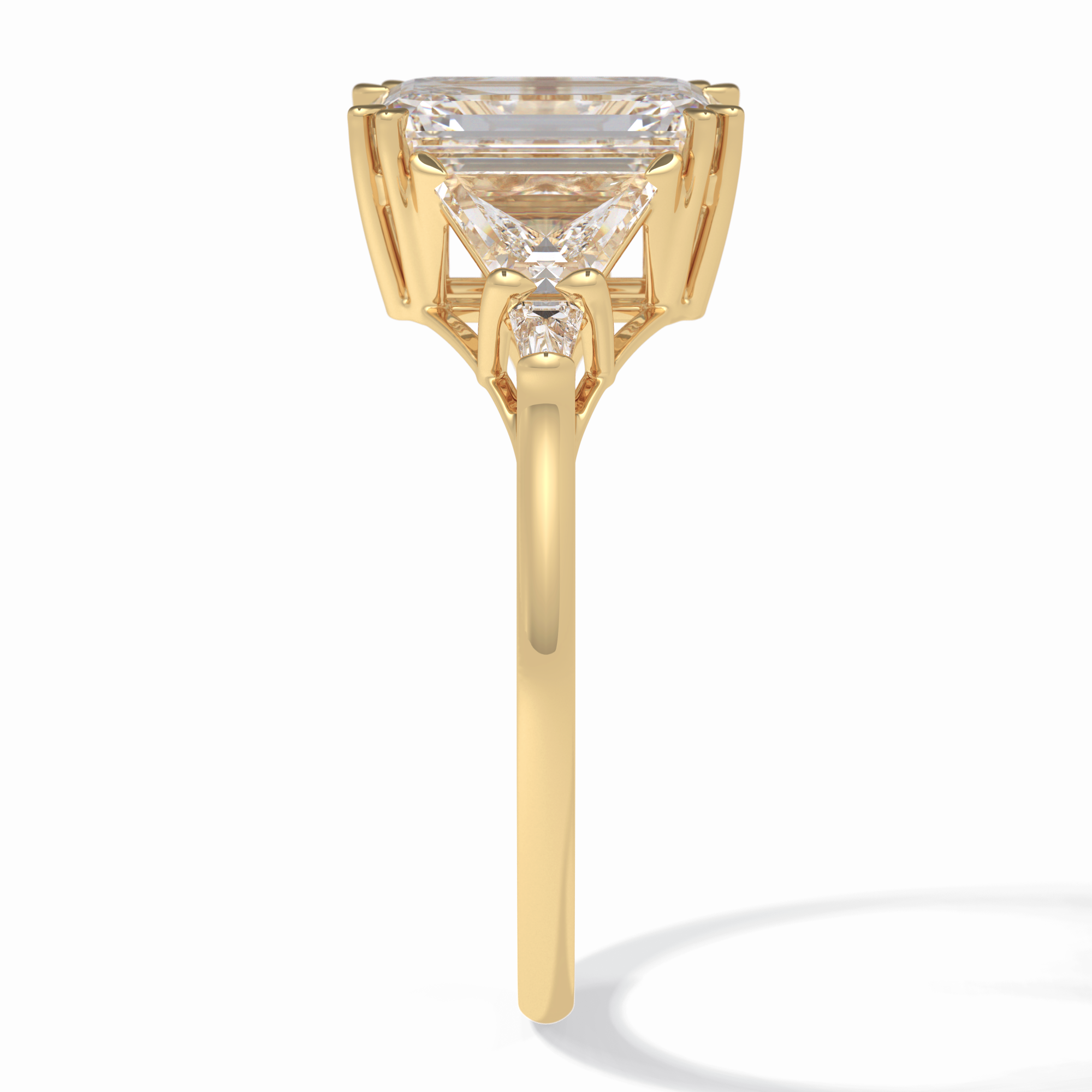 Crown 1.90 Carat Emerald VVS1 Lab-Grown Three Stone Engagement Ring in 18K Yellow Gold