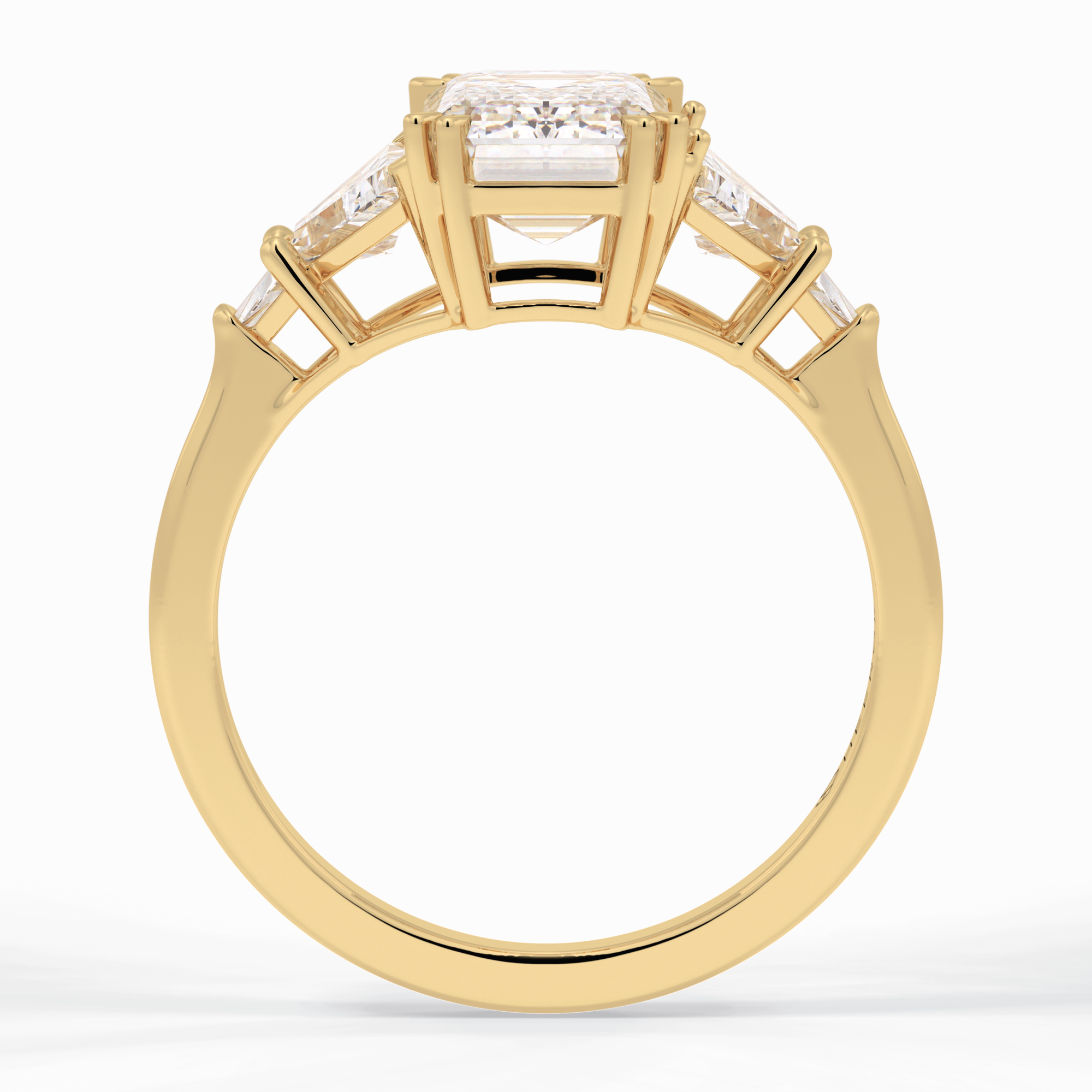 Crown 1.90 Carat Emerald VVS1 Lab-Grown Three Stone Engagement Ring in 18K Yellow Gold