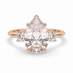 Crown Trinity 2.84 Carat Pear VS1 Lab-Grown Three Stone Engagement Ring in 18K Rose Gold