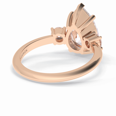 Crown Trinity 2.84 Carat Pear VS1 Lab-Grown Three Stone Engagement Ring in 18K Rose Gold