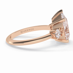Crown Trinity 2.84 Carat Pear VS1 Lab-Grown Three Stone Engagement Ring in 18K Rose Gold