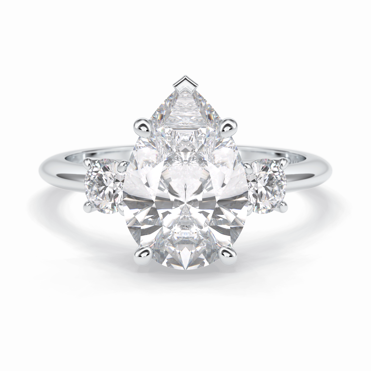 Crown Trinity 2.84 Carat Pear VS1 Lab-Grown Three Stone Engagement Ring in 18K White Gold