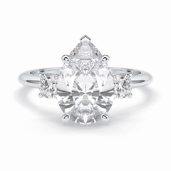 Crown Trinity 2.84 Carat Pear VS1 Lab-Grown Three Stone Engagement Ring in 18K White Gold
