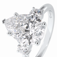 Crown Trinity 2.84 Carat Pear VS1 Lab-Grown Three Stone Engagement Ring in 18K Gold