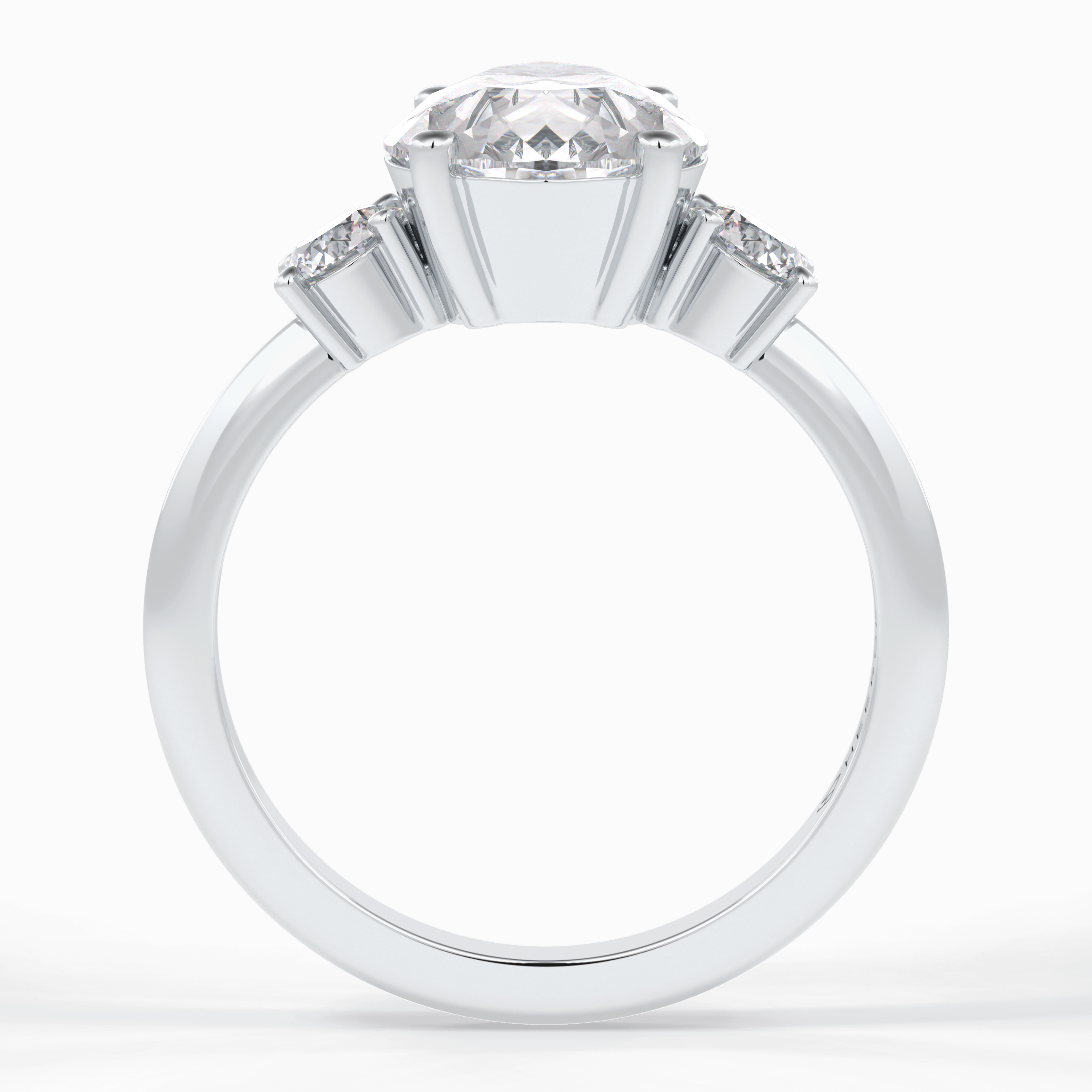 Crown Trinity 2.84 Carat Pear VS1 Lab-Grown Three Stone Engagement Ring in 18K White Gold