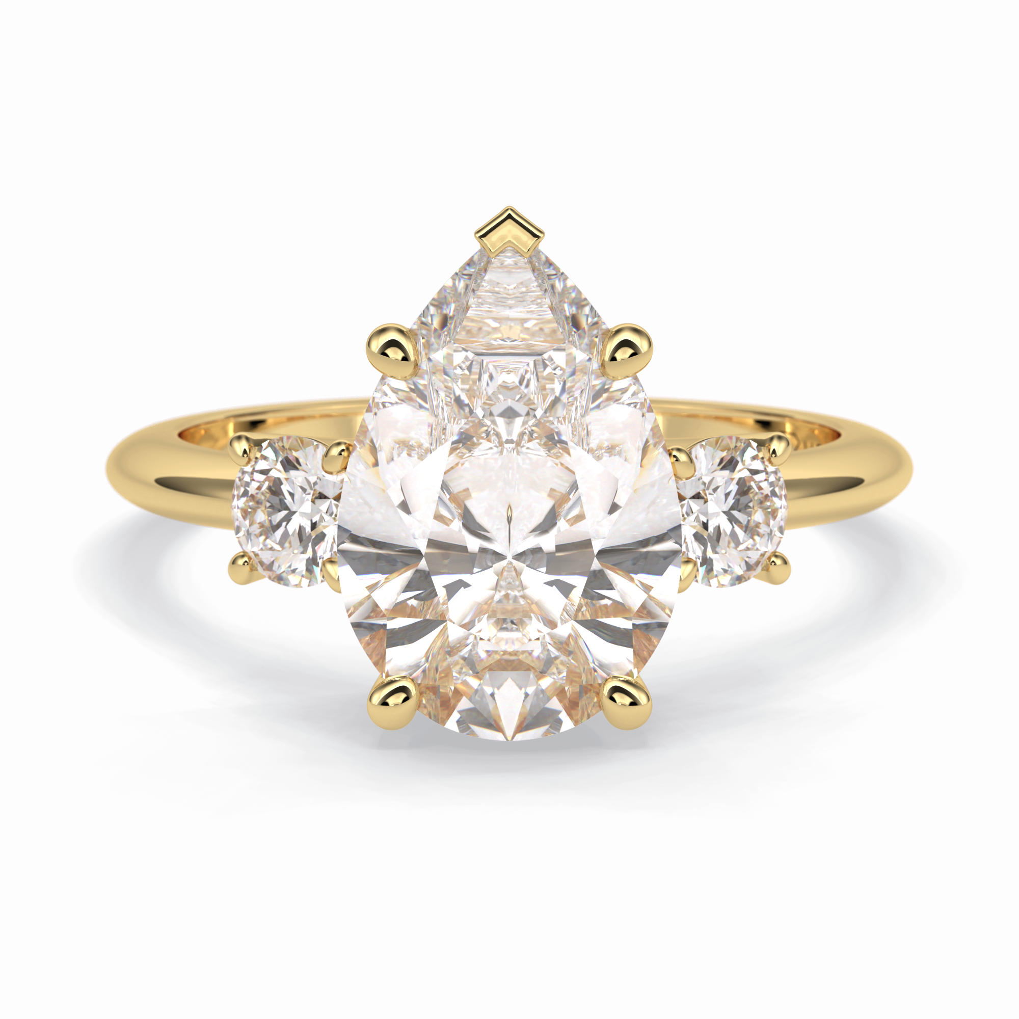 Crown Trinity 2.84 Carat Pear VS1 Lab-Grown Three Stone Engagement Ring in 18K Yellow Gold