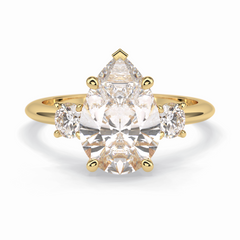 Crown Trinity 2.84 Carat Pear VS1 Lab-Grown Three Stone Engagement Ring in 18K Yellow Gold
