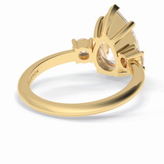 Crown Trinity 2.84 Carat Pear VS1 Lab-Grown Three Stone Engagement Ring in 18K Yellow Gold