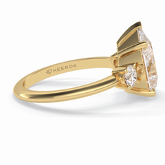 Crown Trinity 2.84 Carat Pear VS1 Lab-Grown Three Stone Engagement Ring in 18K Yellow Gold