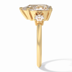 Crown Trinity 2.84 Carat Pear VS1 Lab-Grown Three Stone Engagement Ring in 18K Yellow Gold