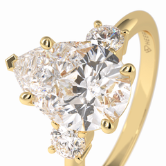 Crown Trinity 2.84 Carat Pear VS1 Lab-Grown Three Stone Engagement Ring in 18K Yellow Gold