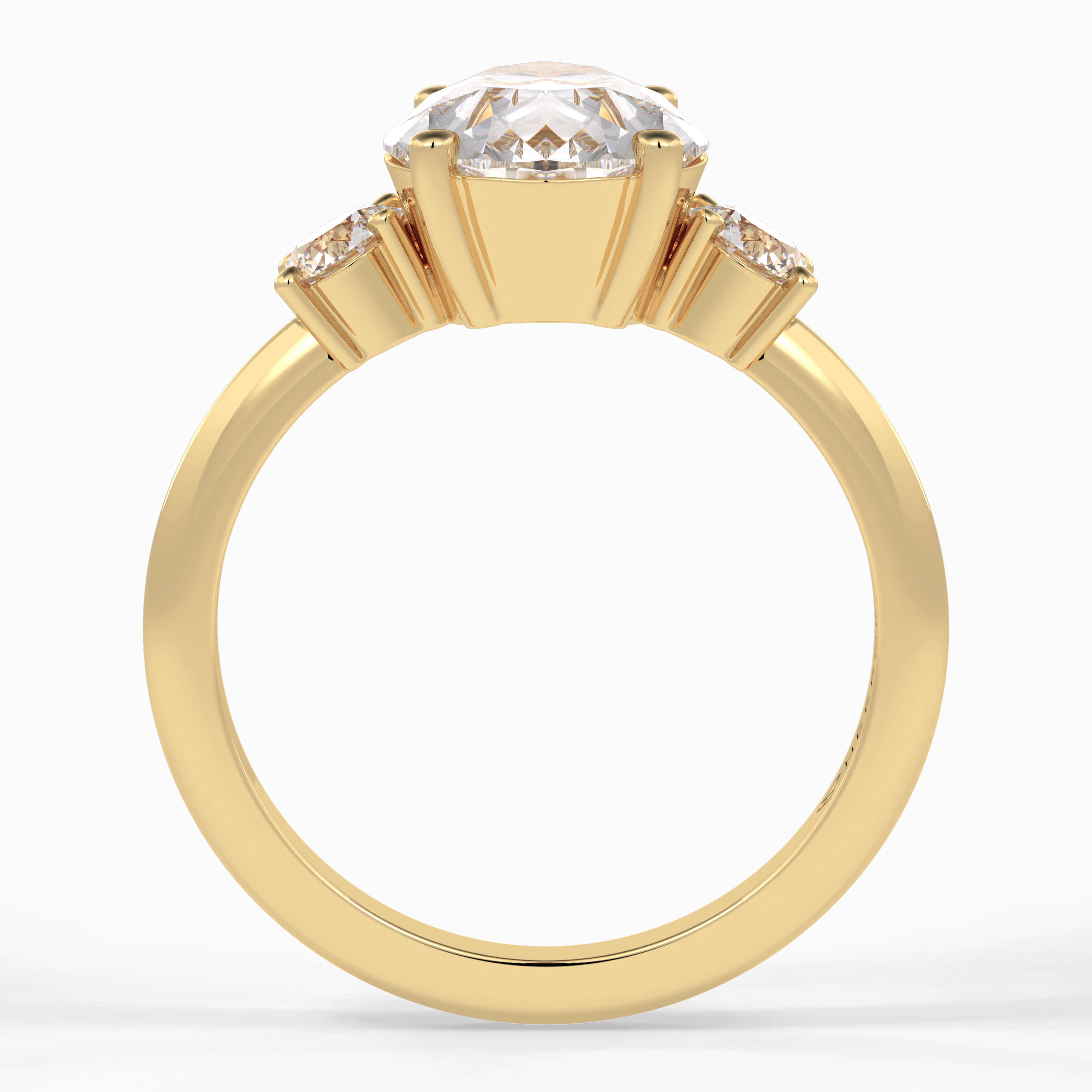 Crown Trinity 2.84 Carat Pear VS1 Lab-Grown Three Stone Engagement Ring in 18K Yellow Gold