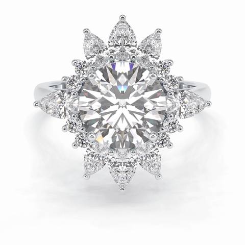 Crownlight 2.71 Carat Round VS1 Lab-Grown Halo Engagement Ring in 18K Gold