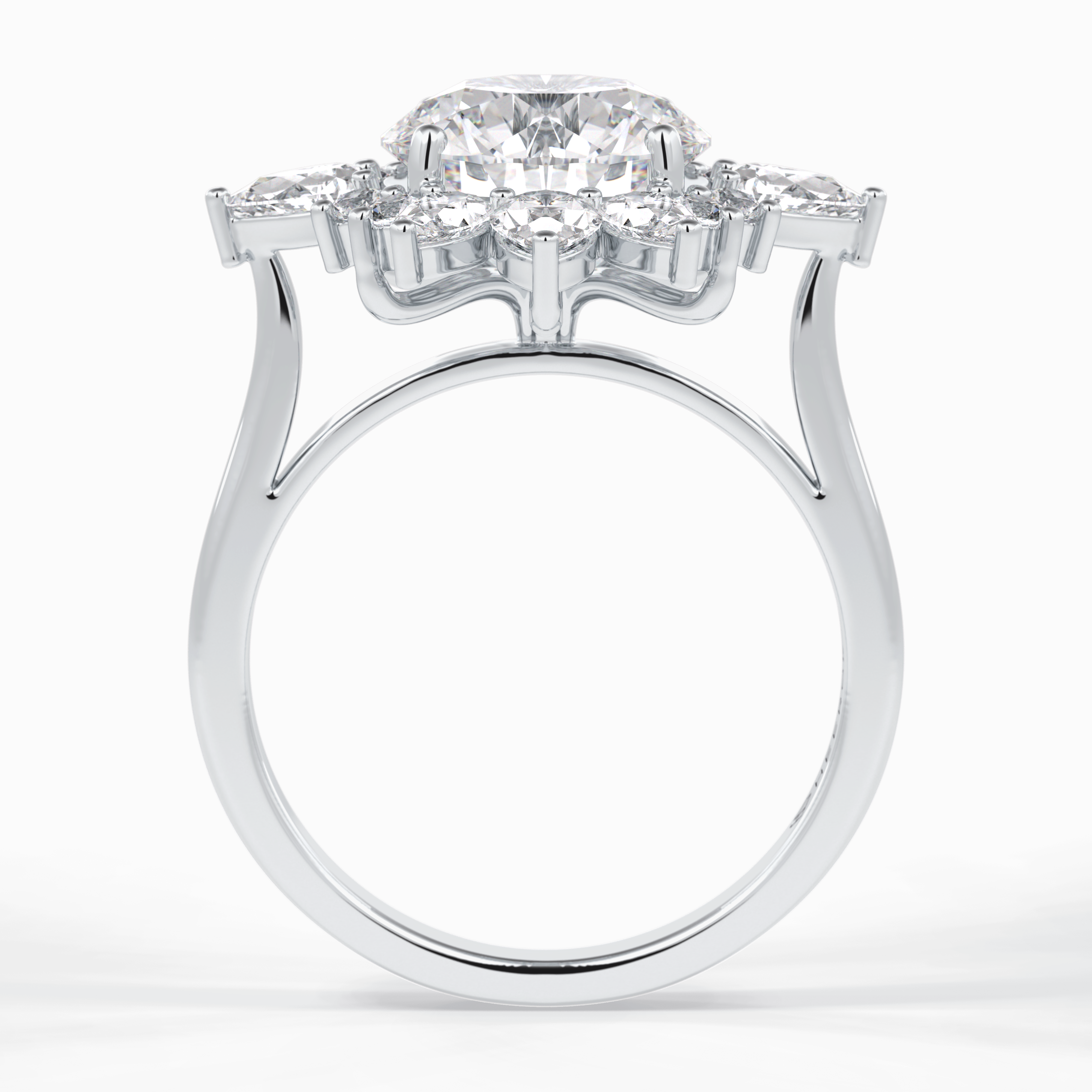 Crownlight 2.71 Carat Round VS1 Lab-Grown Halo Engagement Ring in 18K White Gold