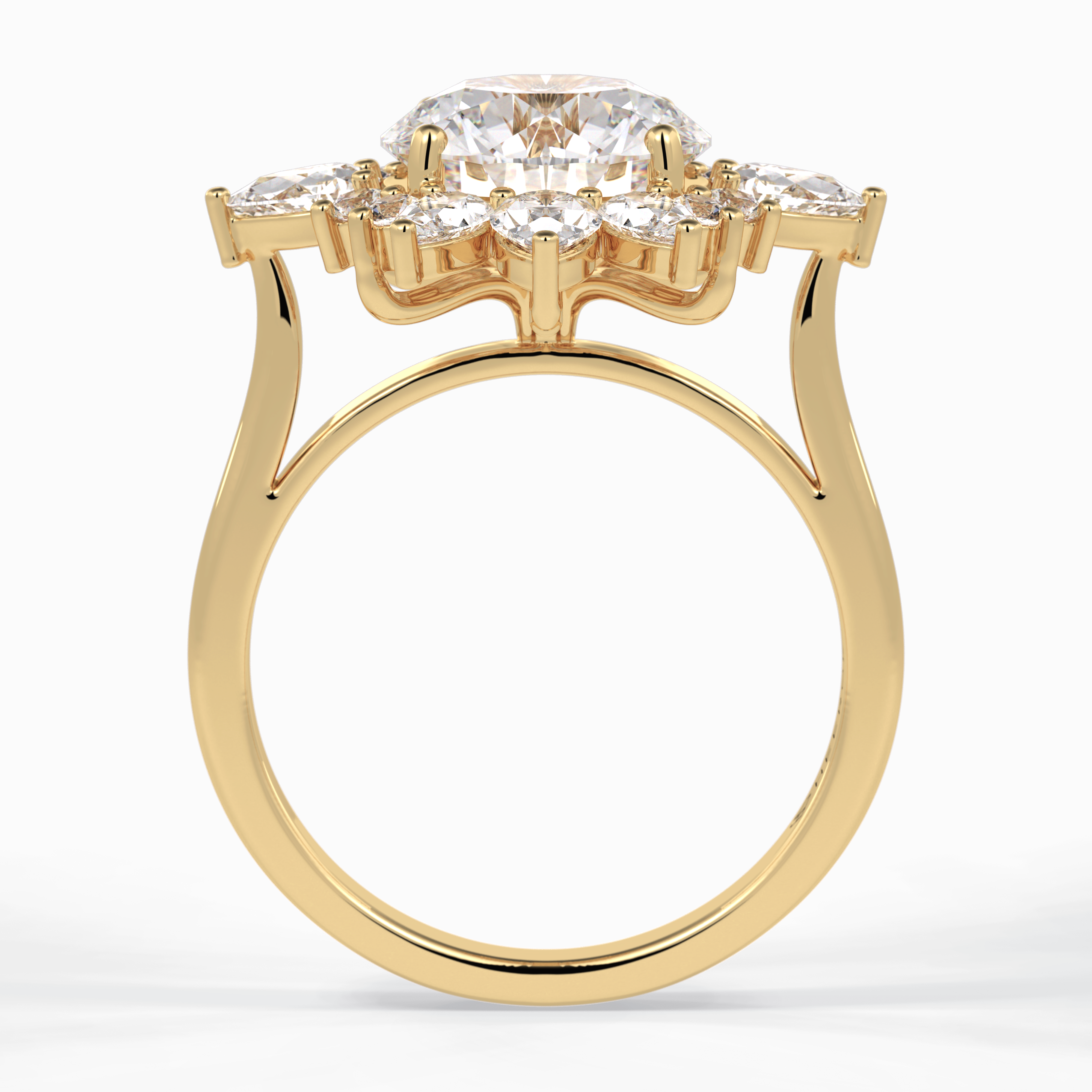 Crownlight 2.71 Carat Round VS1 Lab-Grown Halo Engagement Ring in 18K Yellow Gold