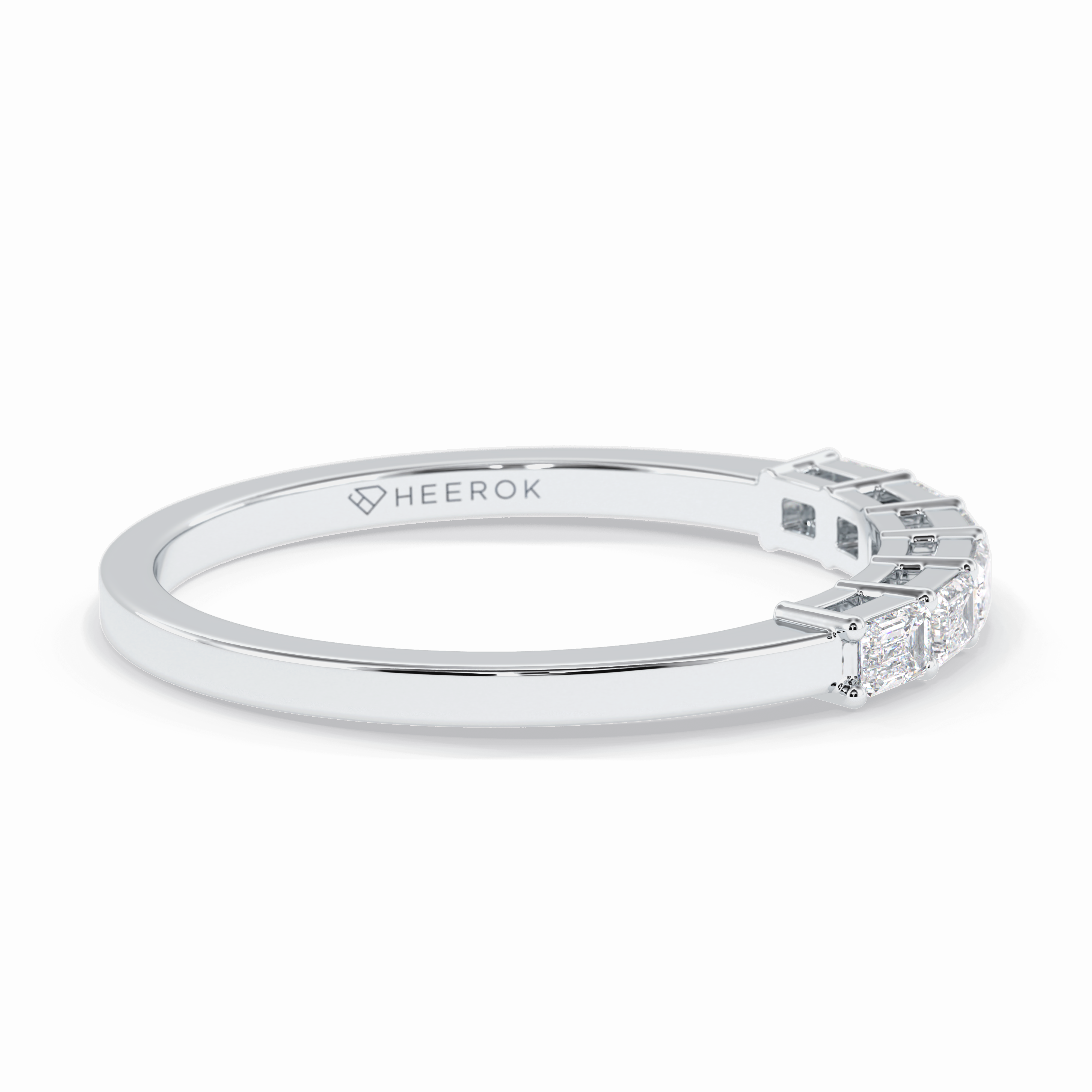 Crystal Lattice 0.42 Carat Emerald VS1 Lab-Grown Wedding Band in 18K White Gold