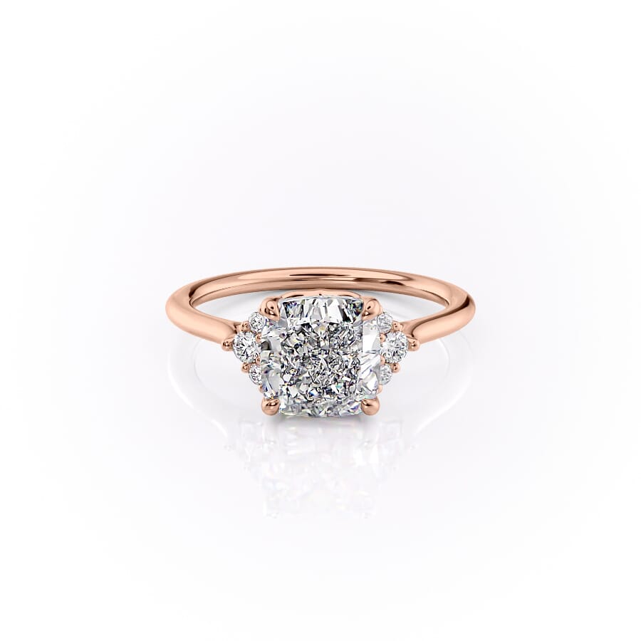 Cushion Harmony 1.57 Carat VVS1 Lab-Grown Three Stone Engagement Ring in 18K Rose Gold Front View