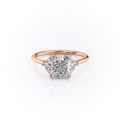Cushion Harmony 1.57 Carat VVS1 Lab-Grown Three Stone Engagement Ring in 18K Rose Gold Front View