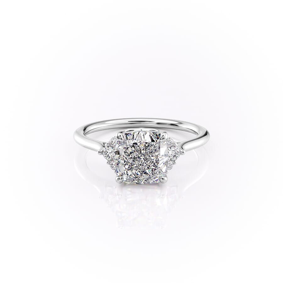 Cushion Harmony 1.57 Carat VVS1 Lab-Grown Three Stone Engagement Ring in 18K White Gold Front View