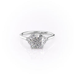 Cushion Harmony 1.57 Carat VVS1 Lab-Grown Three Stone Engagement Ring in 18K White Gold Front View