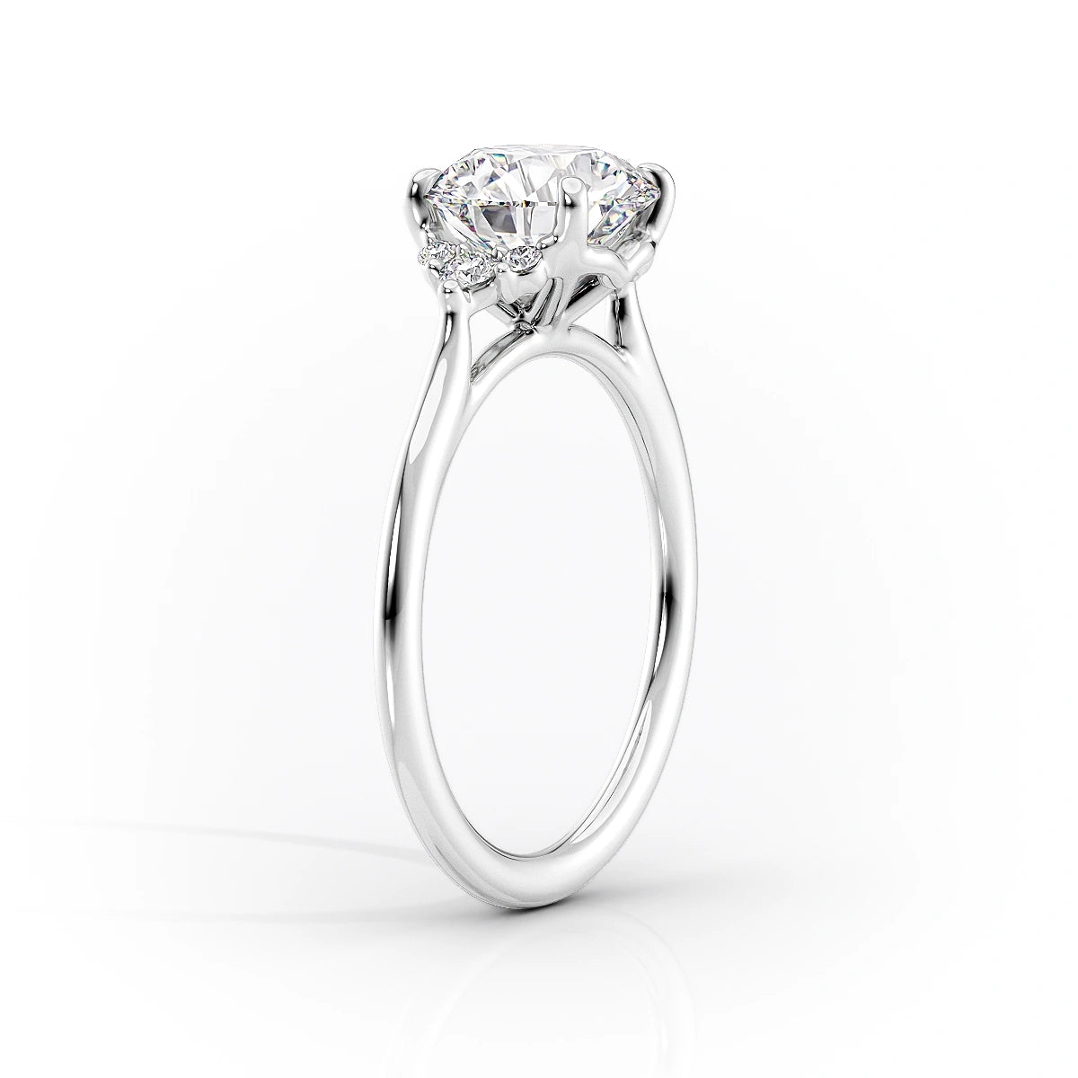 Cushion Harmony 1.57 Carat VVS1 Lab-Grown Three Stone Engagement Ring in 18K White Gold Standing View
