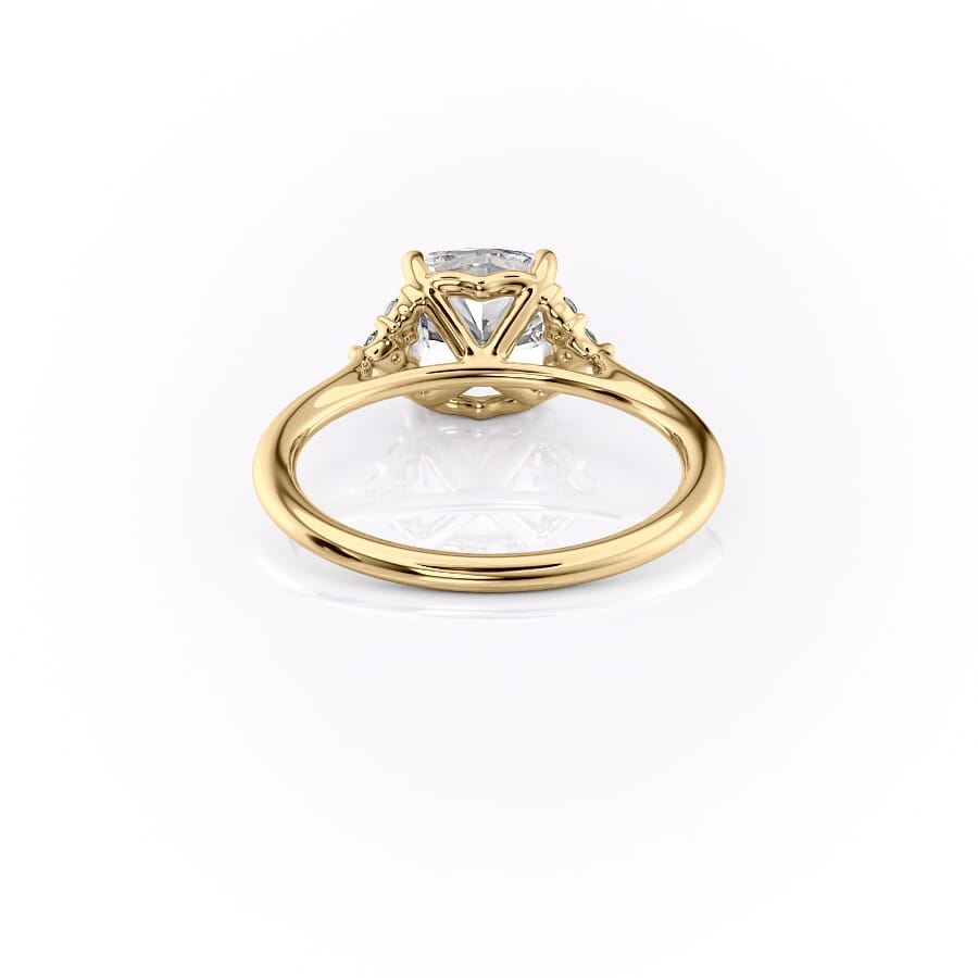 Cushion Harmony 1.57 Carat VVS1 Lab-Grown Three Stone Engagement Ring in 18K Yellow Gold Back View