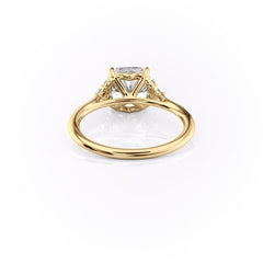 Cushion Harmony 1.57 Carat VVS1 Lab-Grown Three Stone Engagement Ring in 18K Yellow Gold Back View