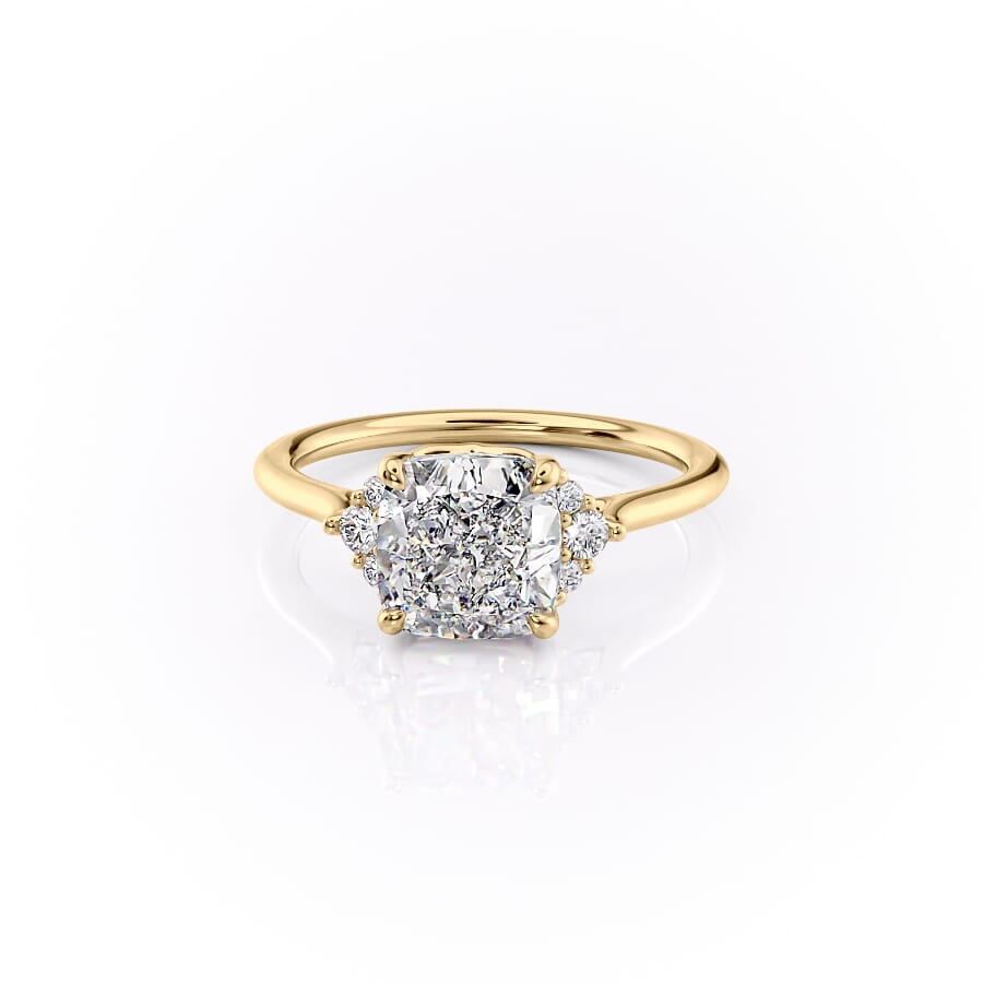 Cushion Harmony 1.57 Carat VVS1 Lab-Grown Three Stone Engagement Ring in 18K Yellow Gold Front View