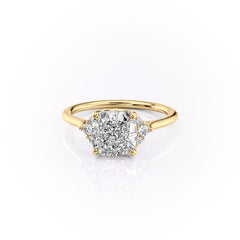 Cushion Harmony 1.57 Carat VVS1 Lab-Grown Three Stone Engagement Ring in 18K Yellow Gold Front View