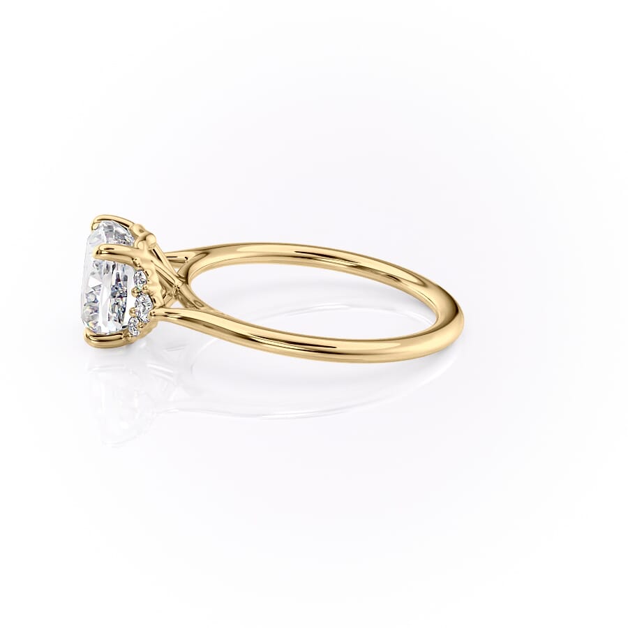 Cushion Harmony 1.57 Carat VVS1 Lab-Grown Three Stone Engagement Ring in 18K Yellow Gold Left View