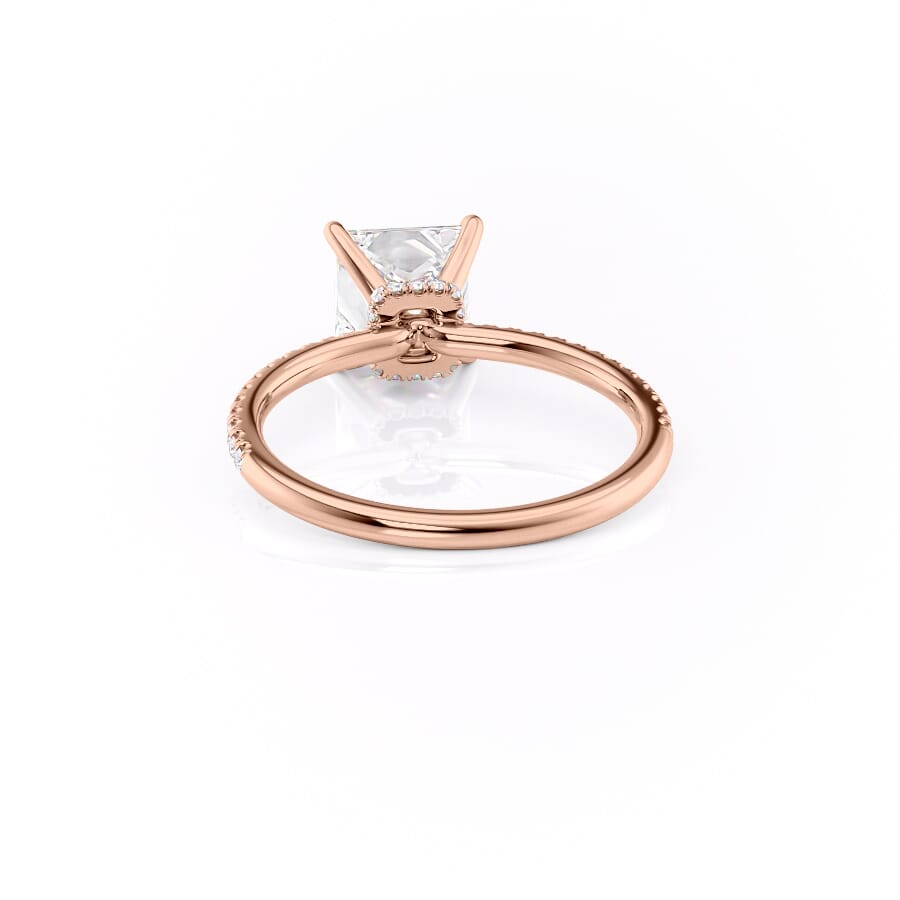 Dawn Radiance 2.17 Carat VVS1 Lab-Grown Princess Hidden Halo Pave Engagement Ring in 18K Rose Gold Back View