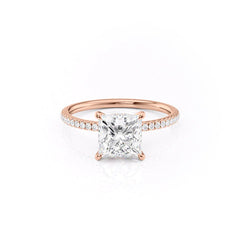 Dawn Radiance 2.17 Carat VVS1 Lab-Grown Princess Hidden Halo Pave Engagement Ring in 18K Rose Gold Front View