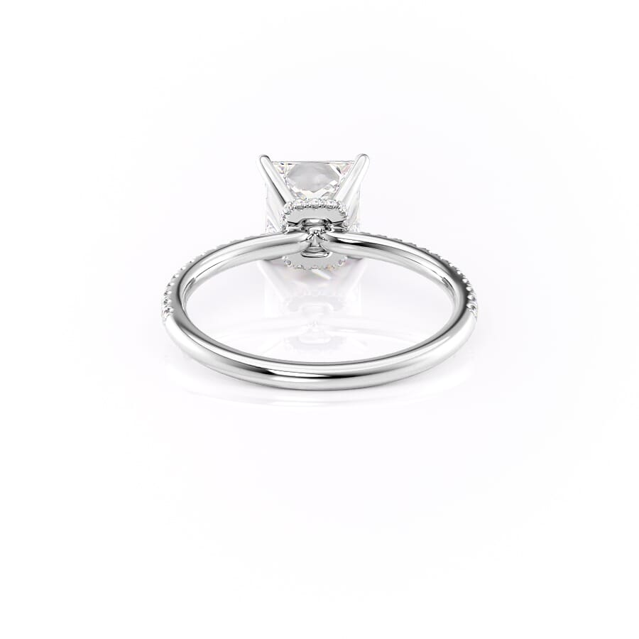 Dawn Radiance 2.17 Carat VVS1 Lab-Grown Princess Hidden Halo Pave Engagement Ring in 18K White Gold Back View