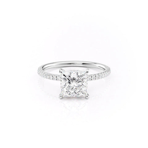 Dawn Radiance 2.17 Carat VVS Lab-Grown Princess Hidden Halo Pave Engagement Ring in 18K Gold