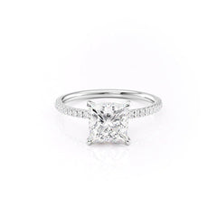 Dawn Radiance 2.17 Carat VVS1 Lab-Grown Princess Hidden Halo Pave Engagement Ring in 18K White Gold Front View