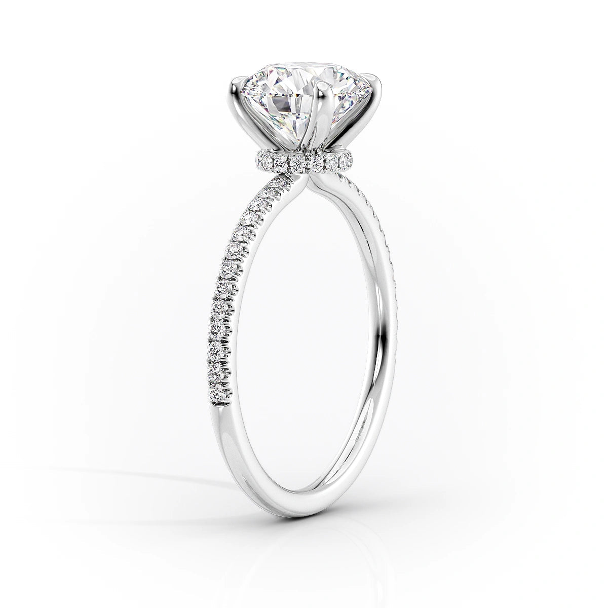Dawn Radiance 2.17 Carat VVS1 Lab-Grown Princess Hidden Halo Pave Engagement Ring in 18K White Gold Standing View