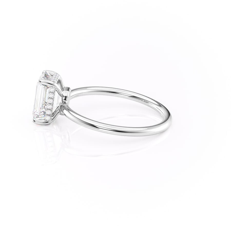 Deco Poise 1.39 Carat VVS Lab-Grown Emerald Hidden Halo Engagement Ring in 18K White Gold Left View 