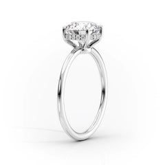 Deco Poise 1.39 Carat VVS Lab-Grown Emerald Hidden Halo Engagement Ring in 18K White Gold Standing View 