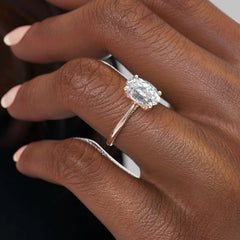 Divine Allure 2.01 Carat VVS1 Lab-Grown Oval Solitaire With Accents Engagement Ring in 18K Rose Gold Finger Side View
