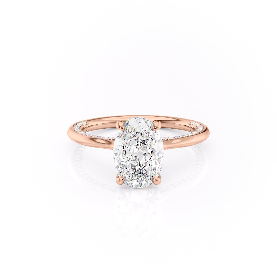 Divine Allure 2.01 Carat VVS1 Lab-Grown Oval Solitaire With Accents Engagement Ring in 18K Rose Gold Front View
