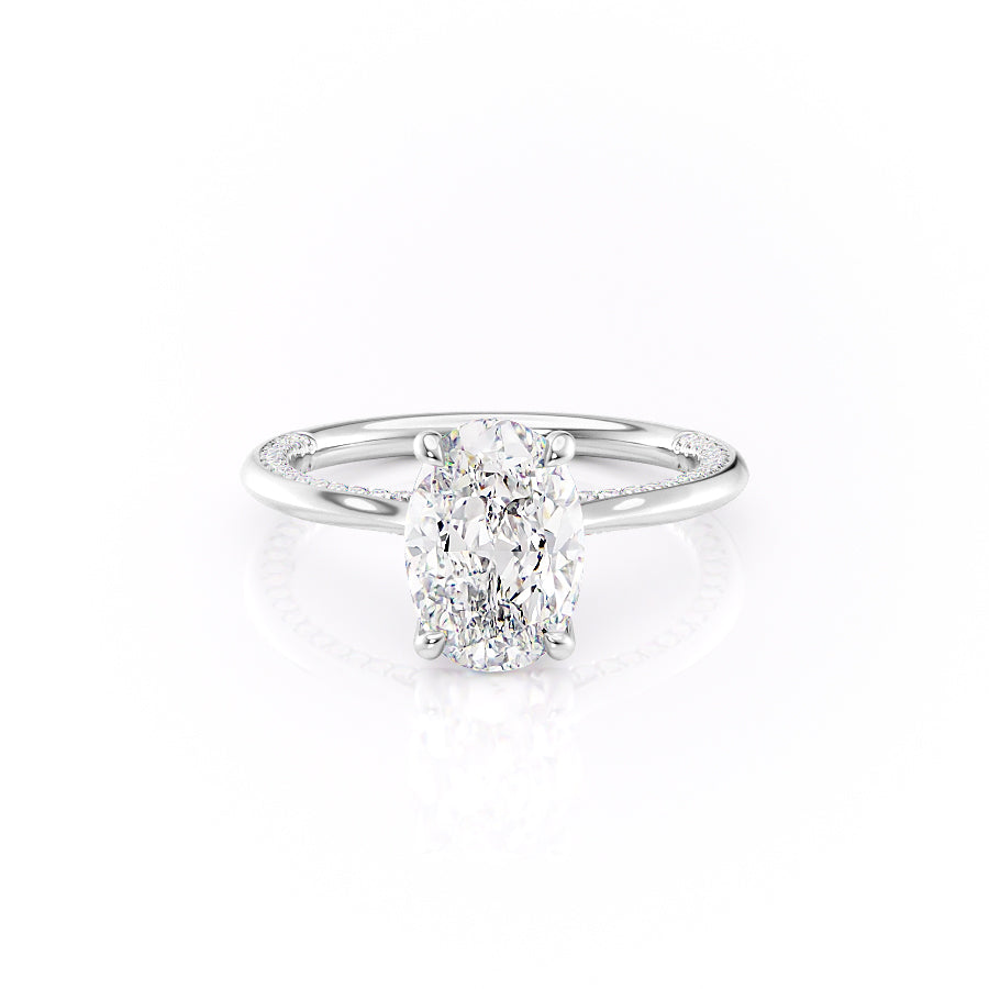 Divine Allure 2.01 Carat VVS1 Lab-Grown Oval Solitaire With Accents Engagement Ring in 18K White Gold Front View