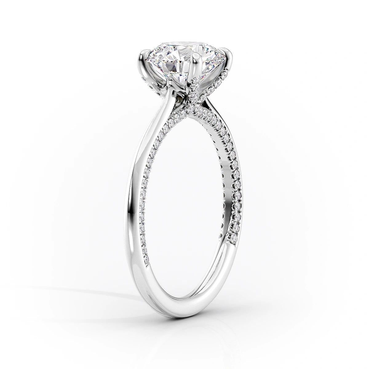 Divine Allure 2.01 Carat VVS1 Lab-Grown Oval Solitaire With Accents Engagement Ring in 18K White Gold Stand View